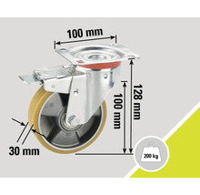 Lenkrolle mit Feststeller, 100 mm Raddurchmesser und 200 kg Traglast