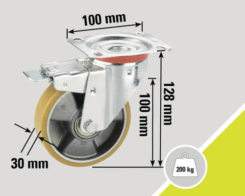 Lenkrolle mit Feststeller, 100 mm Raddurchmesser und 200 kg Traglast