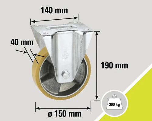 Lenkrolle mit den Maßen 140 mm x 150 mm x 190 mm und einer Traglast von 300 kg