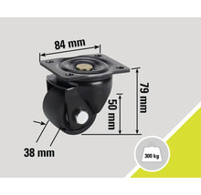 Rolle mit den Maßen 84 mm mal 79 mm und einer Traglast von 300 kg
