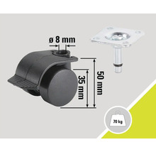 Möbelrolle mit Feststeller, 35 mm Raddurchmesser und 70 kg Traglast
