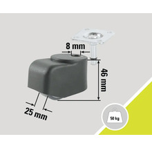 Möbelrolle mit Platte, 50 Kilogramm Tragkraft und Maßangaben