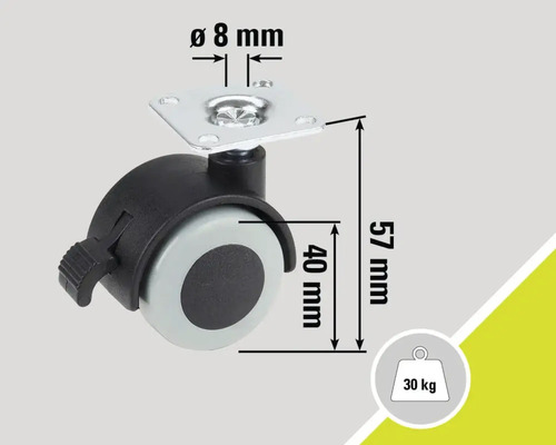 Möbelrolle mit Feststeller, Durchmesser 40 Millimeter, Tragkraft 30 Kilogramm