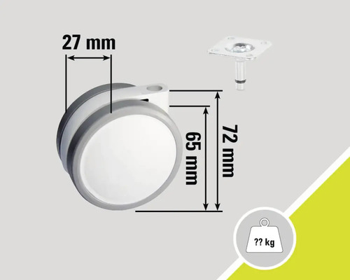 Rolle mit den Maßen 27 mm Breite, 65 mm Raddurchmesser und 72 mm Gesamthöhe