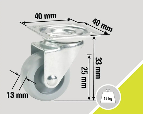 Lenkrolle mit 40 Millimeter Platte und 15 Kilogramm Traglast