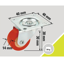 Lenkrolle mit einer Traglast von 20 Kilogramm und den Maßen 40 x 40 x 38 Millimeter