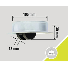 Möbelrolle mit den Maßen 105 mm Breite und 30 mm Höhe, Tragkraft 50 kg