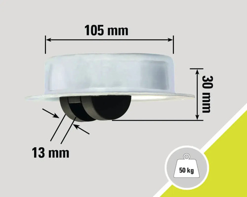 Möbelrolle mit den Maßen 105 mm Breite und 30 mm Höhe, Tragkraft 50 kg