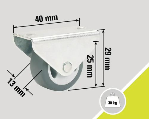 Rolle mit einer Tragkraft von 30 Kilogramm und den Maßen 40 x 29 Millimeter.