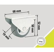 Lenkrolle mit den Maßen 68 mm x 52 mm und einer Traglast von 55 kg