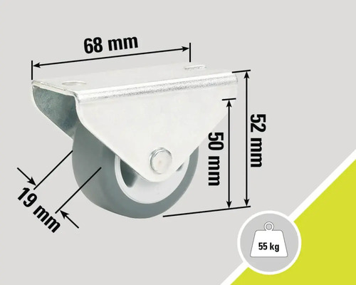 Lenkrolle mit den Maßen 68 mm x 52 mm und einer Traglast von 55 kg