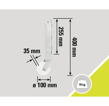 Technische Zeichnung eines Stützrads mit Maßangaben und einer maximalen Traglast von 70 Kilogramm