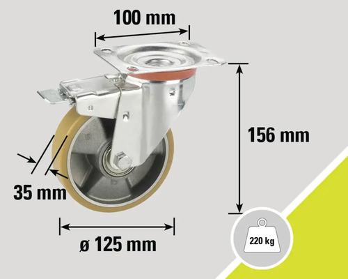 Lenkrolle mit Feststeller, Raddurchmesser 125 mm, Tragkraft 220 kg
