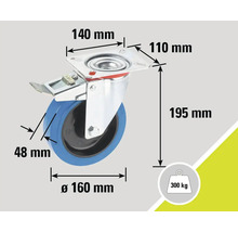Rollenbock mit Feststeller und Maßangaben