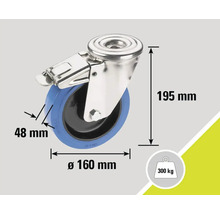 Lenkrolle mit Feststeller und Maßangaben