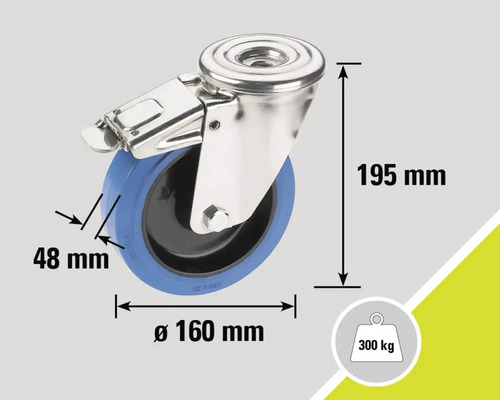 Lenkrolle mit Feststeller und Maßangaben