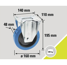 Rolle mit Abmessungsangaben und einer Traglast von 300 Kilogramm