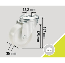 Rolle mit den Maßen 12,2 mm, 35 mm, 125 mm und 157 mm, Traglast 220 kg