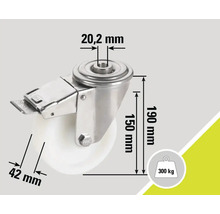 Rolle mit Bremse und Maßangaben