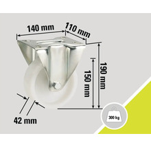 Rollenbock mit Abmessungen und Traglast 300 kg