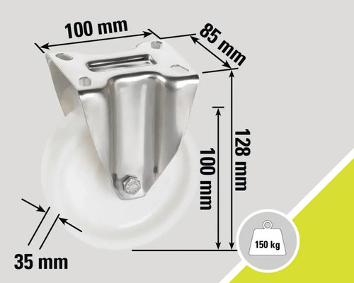 Rollenbock mit Rad, Abmessungen 100 x 85 x 128 mm, Raddurchmesser 35 mm, Traglast 150 kg