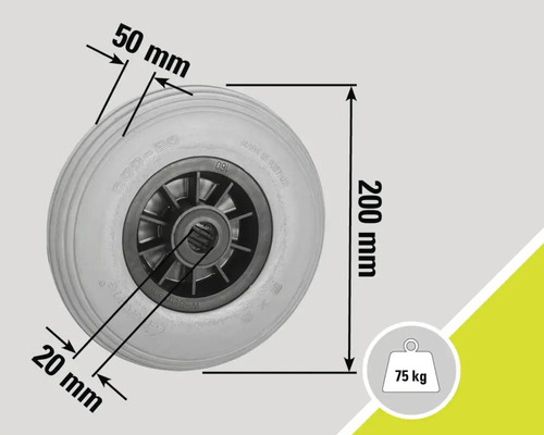 Rad mit den Maßen 200 mm x 50 mm und einer Tragfähigkeit von 75 kg