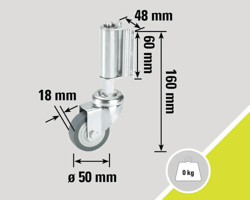 Möbelrolle mit den Maßen 50 Millimeter Durchmesser, 18 Millimeter Breite und 0 Kilogramm Traglast