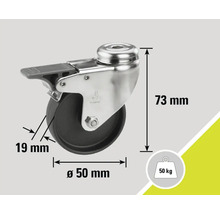 Möbelrolle mit Bremse, Durchmesser 50 Millimeter, Tragkraft 50 Kilogramm