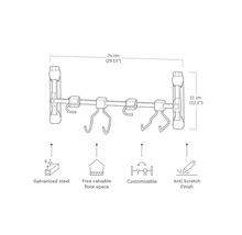 Wandgarderobe aus verzinktem Stahl, 74 x 31 cm, mit Kratzschutz und variablen Haken zur Nutzung des Bodenbereichs