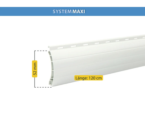 Weißes Rollladenprofil mit den Maßen 52 mm Höhe und 120 cm Länge