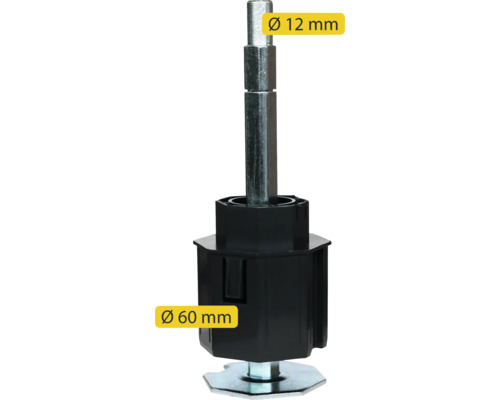 Möbelfuß mit 12 Millimeter Durchmesser und 60 Millimeter Durchmesser