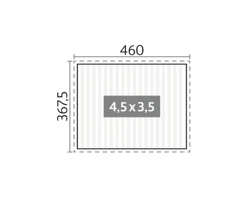 Technische Zeichnung einer Folie mit den Maßen 460 x 367,5 und 4,5 x 3,5