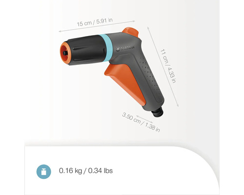 Gardena Reinigungsspritze mit Abmessungen und Gewicht
