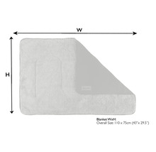 Abbildung einer flauschigen Decke mit Breiten- und Höhenangaben.