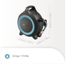 Gardena Schlauchbox mit Schlauch und Maßen