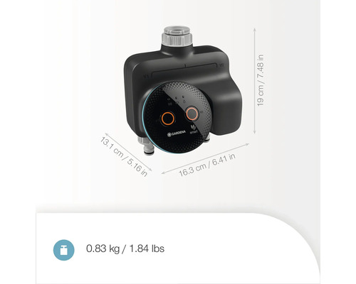 Gardena Smart Wasserverteiler mit Maßangaben
