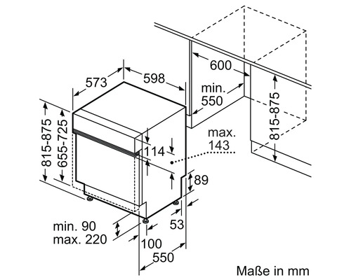 Maße des Geschirrspülers in Millimeter