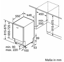 Maßzeichnung eines Geschirrspülers mit den Maßen in Millimeter