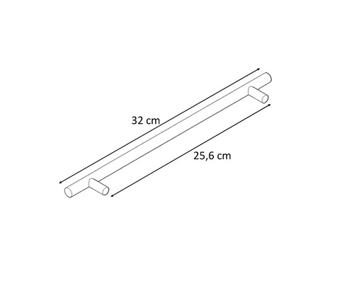 Technische Zeichnung eines Möbelgriffs mit den Maßen 32 cm und 25,6 cm