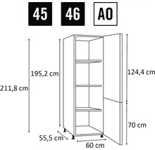 Technische Zeichnung eines Küchenschranks mit Maßen