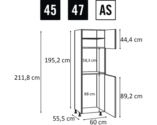 Abbildung der Maße eines Hochschranks