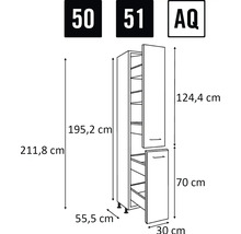Technische Zeichnung eines Schranks mit Maßen.