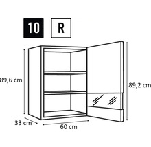 Zeichnung eines Wandschranks mit den Maßen 89,6 x 60 x 33 cm