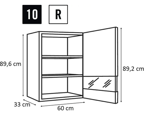 Zeichnung eines Wandschranks mit den Maßen 89,6 x 60 x 33 cm
