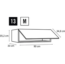 Abbildung eines Küchenschranks mit den Maßen 90 x 35,2 x 33 Zentimeter