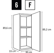 Technische Zeichnung eines Hängeschranks mit den Maßen 89,6 x 33 x 30 cm