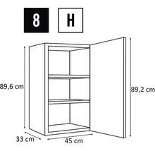 Schema eines Oberschranks mit den Maßen 89,6 x 45 x 33 cm