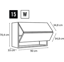 Technische Zeichnung eines Hängeschranks mit Maßangaben