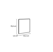 Abbildung eines quadratischen Spiegels mit den Maßen 70,4 cm Höhe, 55,5 cm Breite und 1,6 cm Tiefe.
