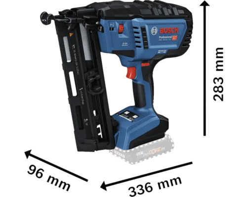Bosch GNH 18V-64-2 M Akku-Nagelpistole mit den Maßen 336 mm x 96 mm x 283 mm